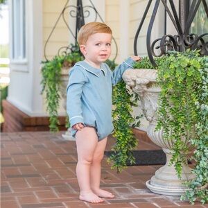 The Oaks Apparel | size 6 months like New condition blue baby romper long sleeve